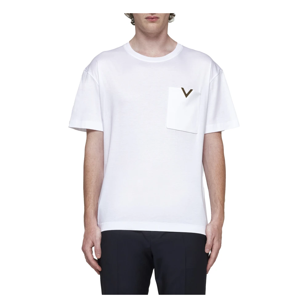 Valentino Wit T-shirt met V-logo plaque White Heren