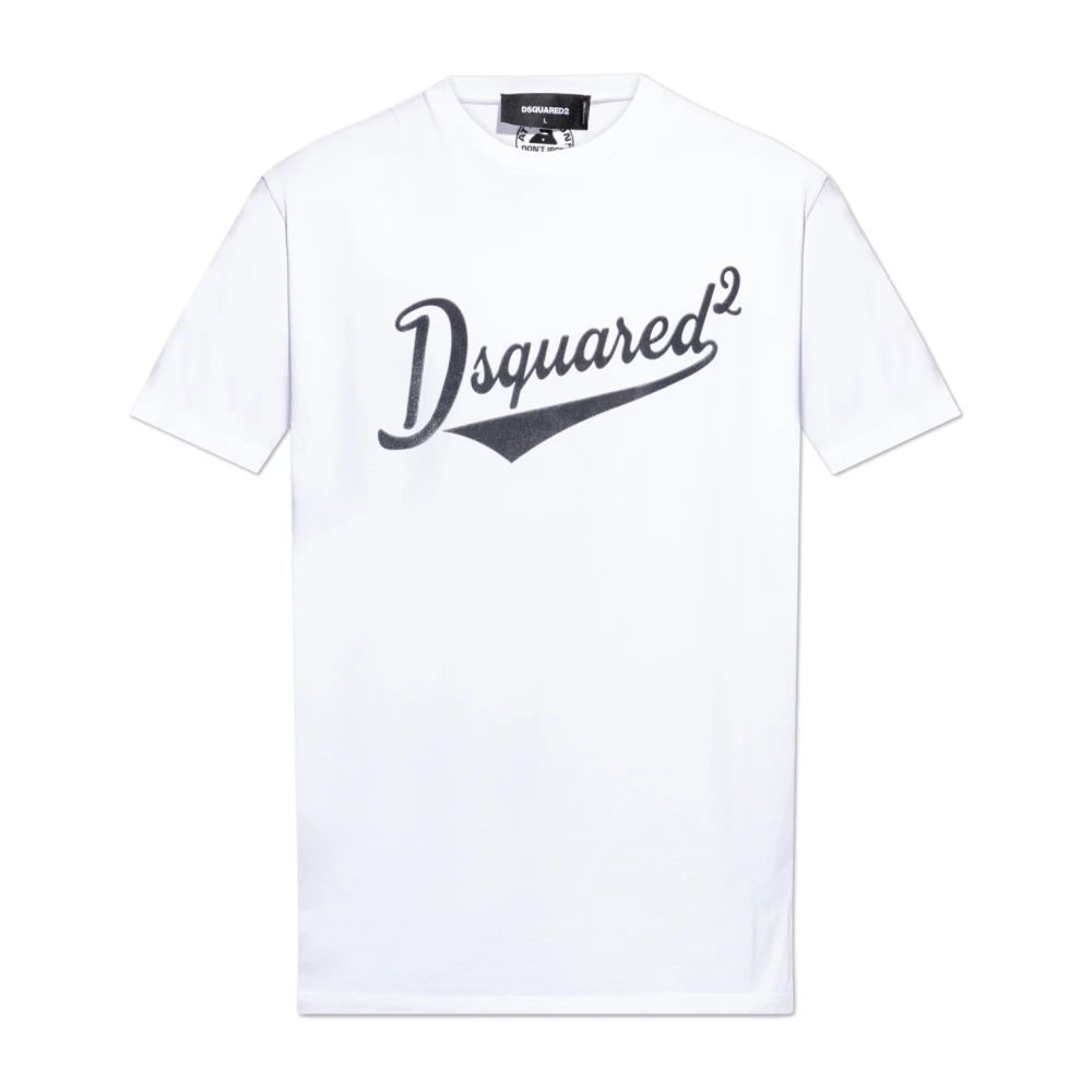 Dsquared2 Men's White T-Shirt With Velvet Finish Logo