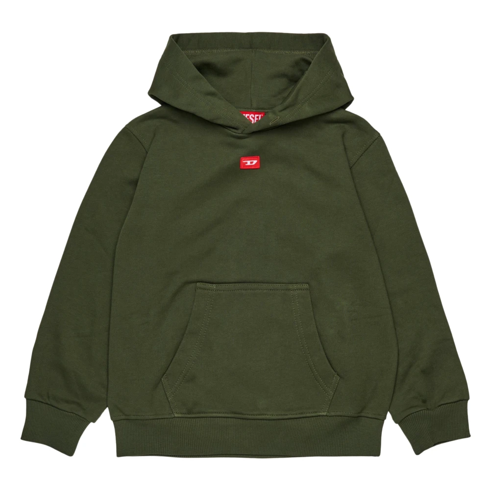Diesel Boys Green Kids Sweatshirts, 8 Y, Logo-Embroidered Panelled Hoodie