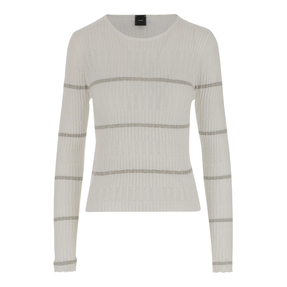 Pinko Gestreepte Crew Neck Gebreide Trui White Dames
