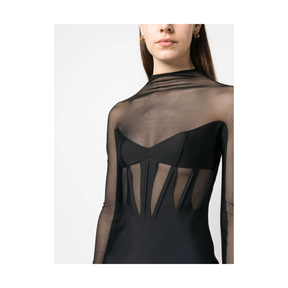 Mugler Zwarte Cut-Out Hoge Hals Jurk Black Dames