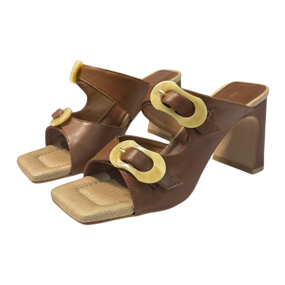 Angel Alarcon Beige Leren Hoge Hak Sandalen Brown Dames