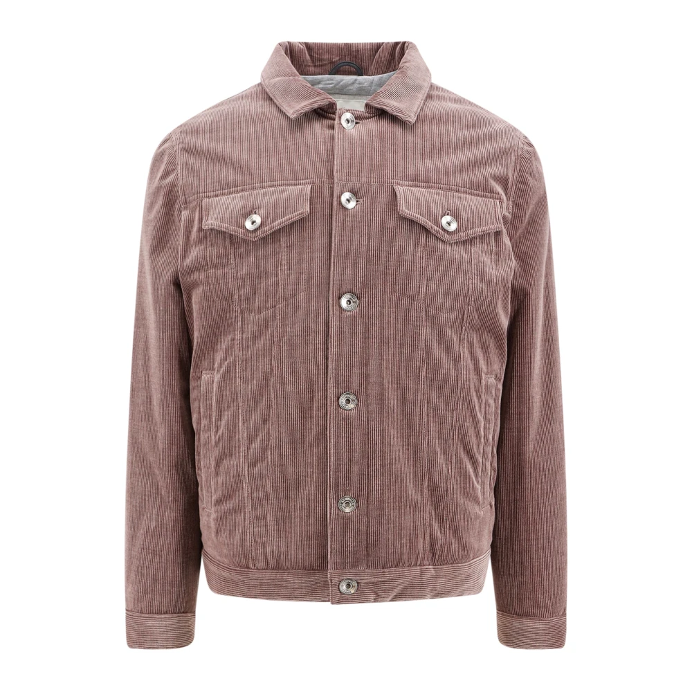 BRUNELLO CUCINELLI Corduroy Gewatteerde Jas Metalen Knopen Italië Brown Heren