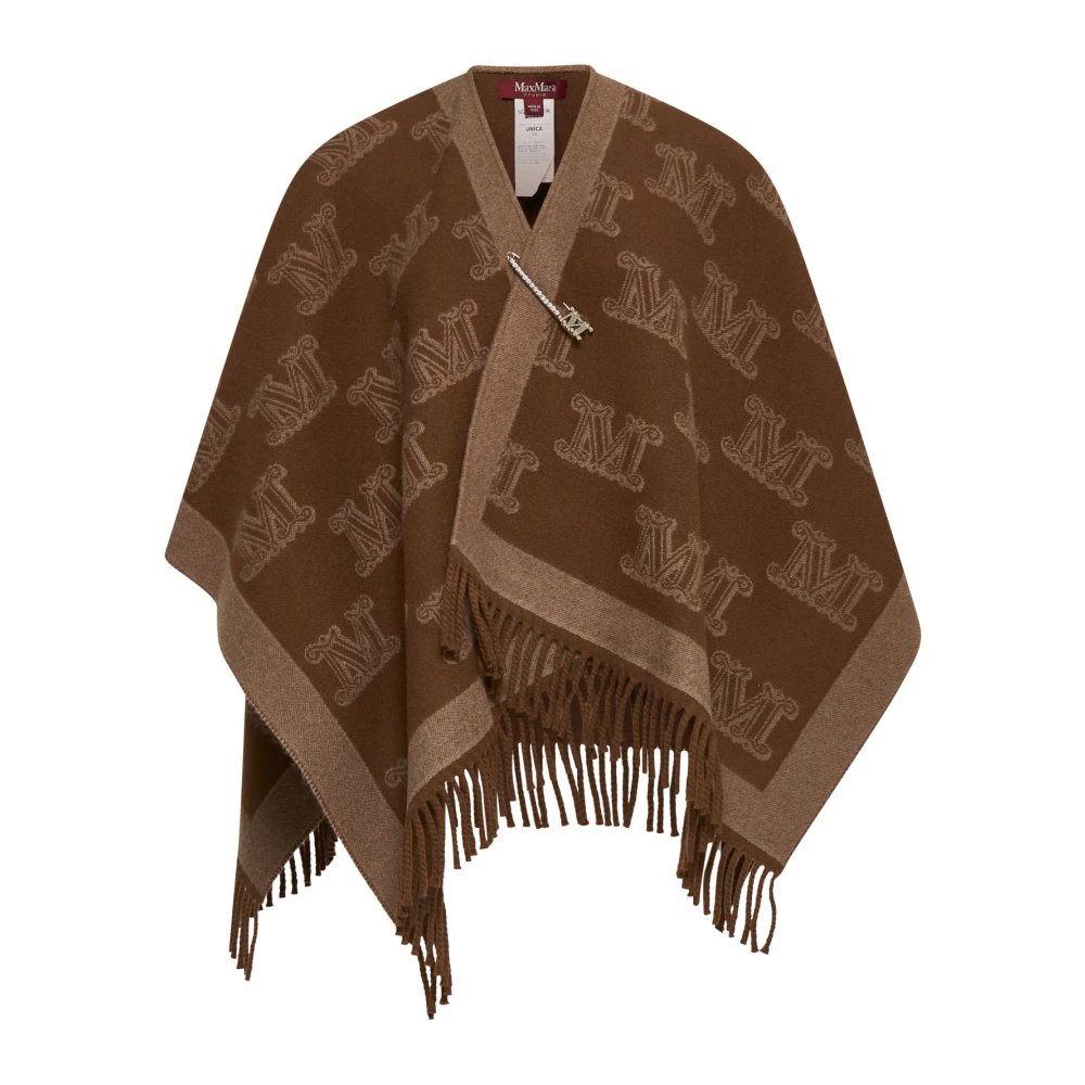 Max Mara Studio Kameeljassen Poncho Frine Franje Brown Dames