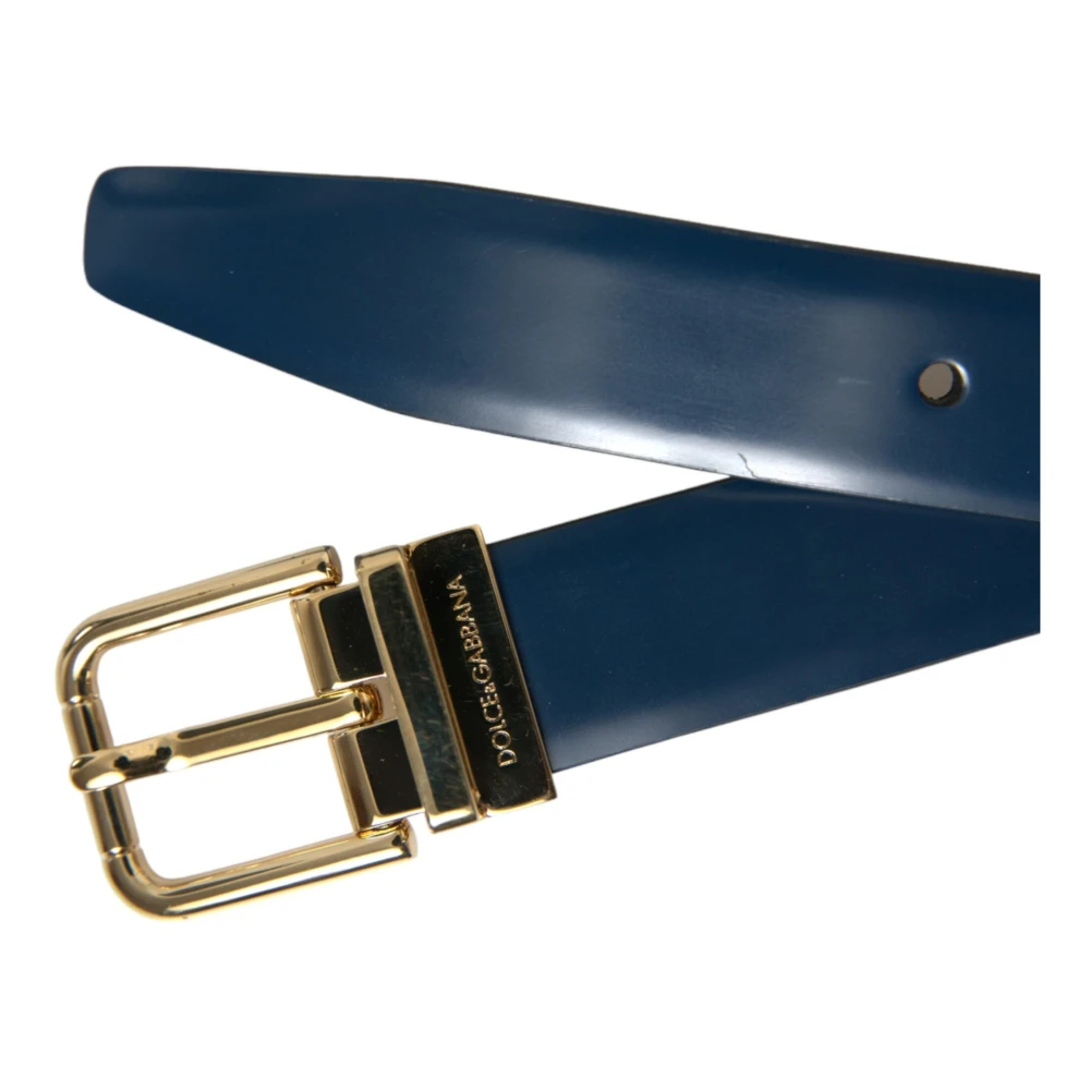 Dolce & Gabbana Elegante blauwe leren riem met metalen gesp Blue Heren
