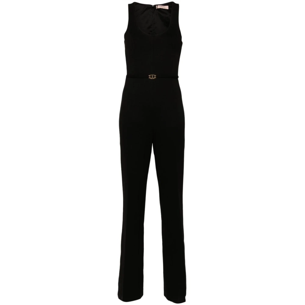 Twinset Black Jumpsuits, Female, S, Flared Trousers With Gold-Tone Logo
