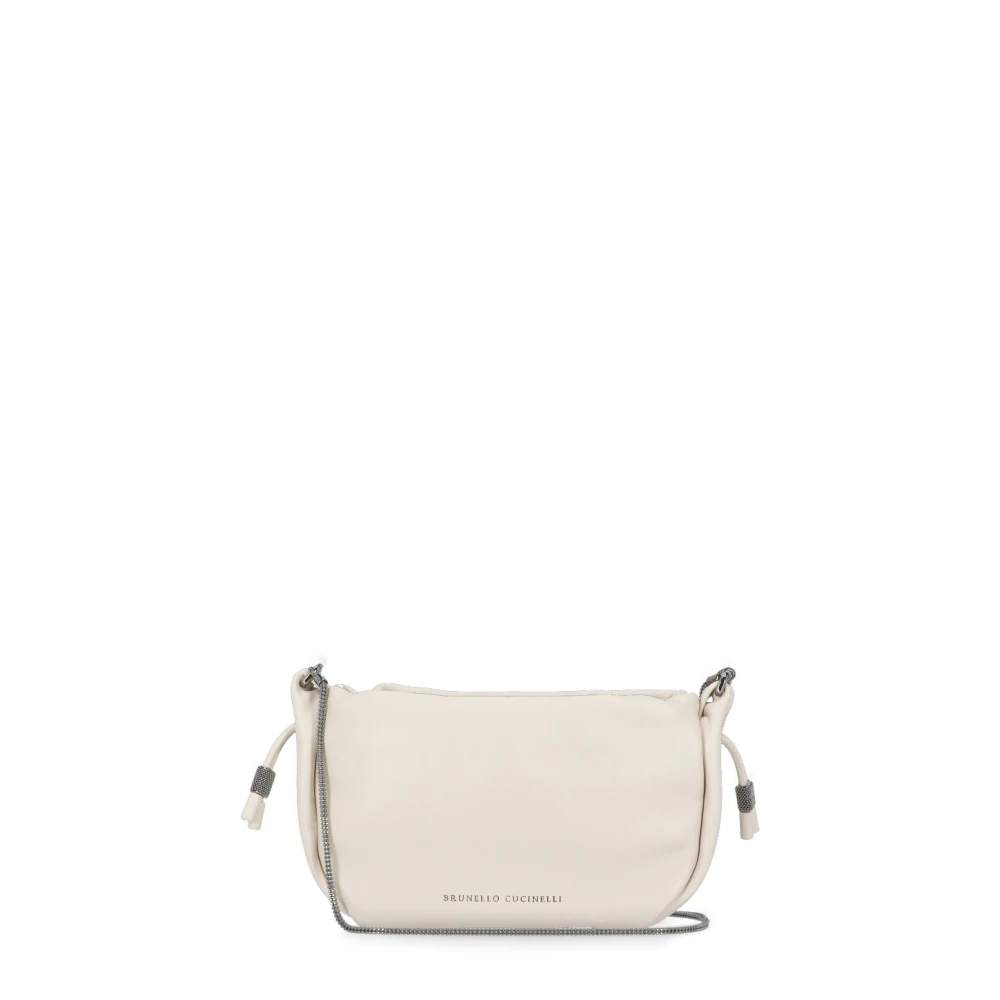BRUNELLO CUCINELLI Ivoor Leren Schoudertas met Koordsluiting Beige Dames