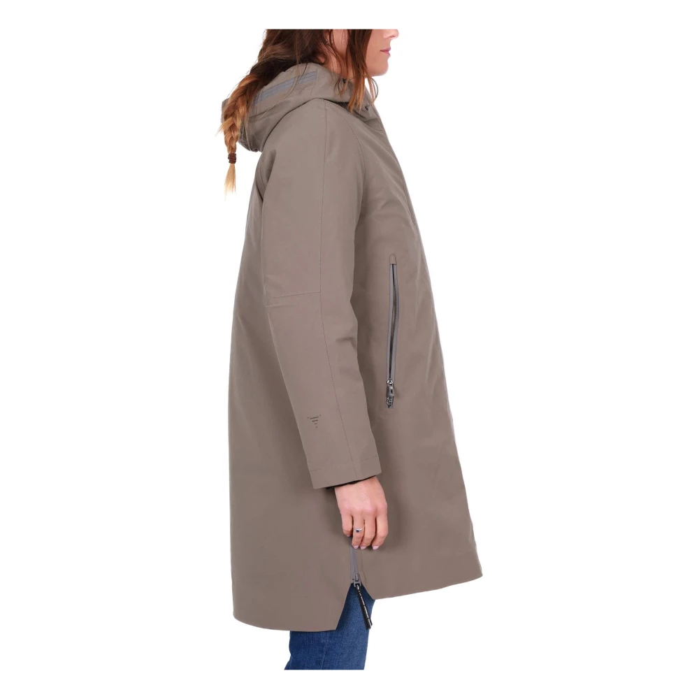Krakatau Beige Hooded Lange Parka Jas Beige Dames
