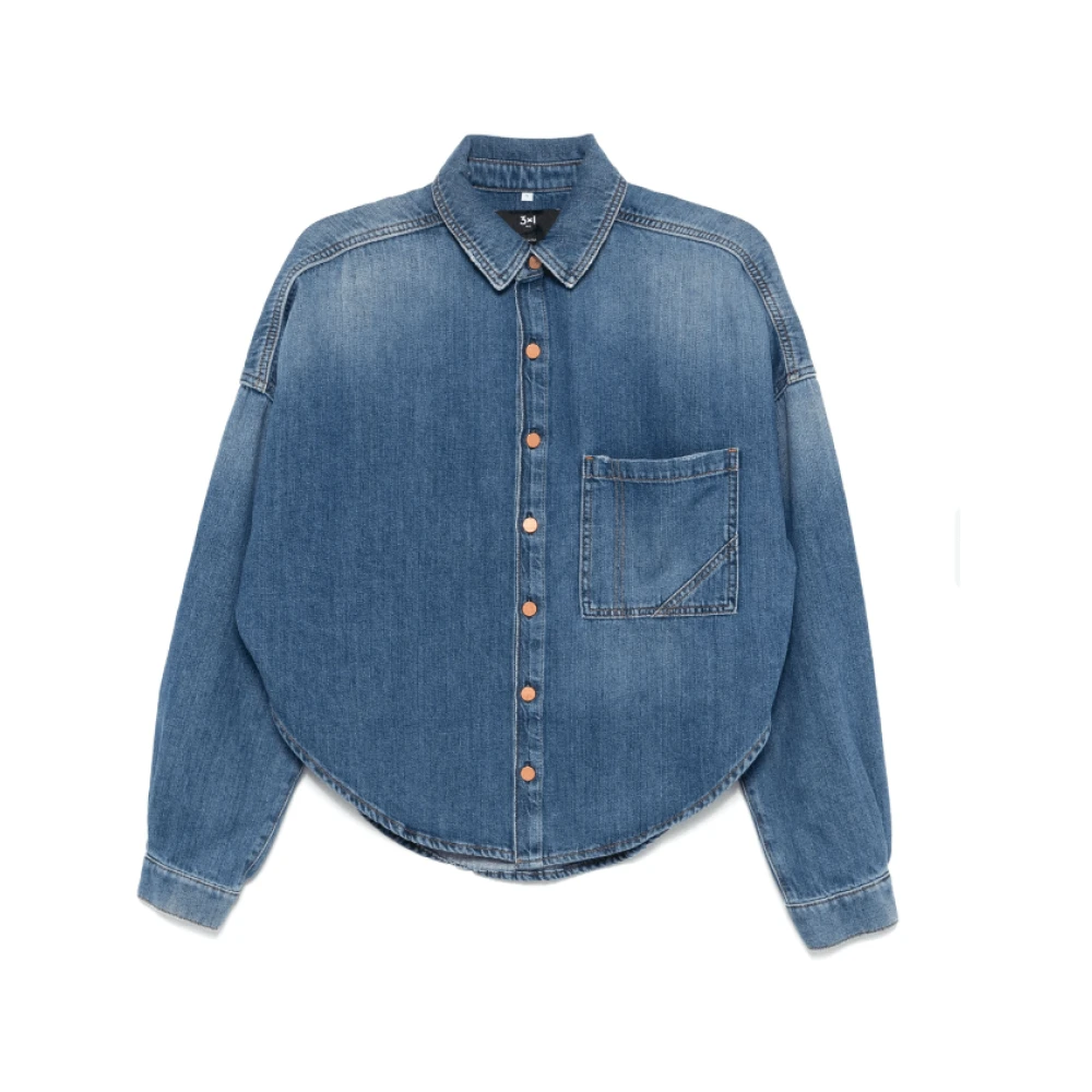 3X1 Indigo Denim Shirt Klassieke Kraag Blue Dames