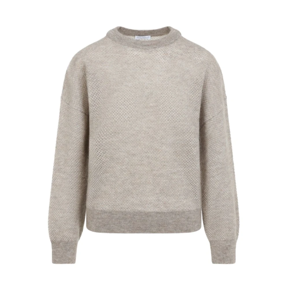 Brunello Cucinelli , Round-Neck Knitwear, Female, Brown, S, Waffle Knit