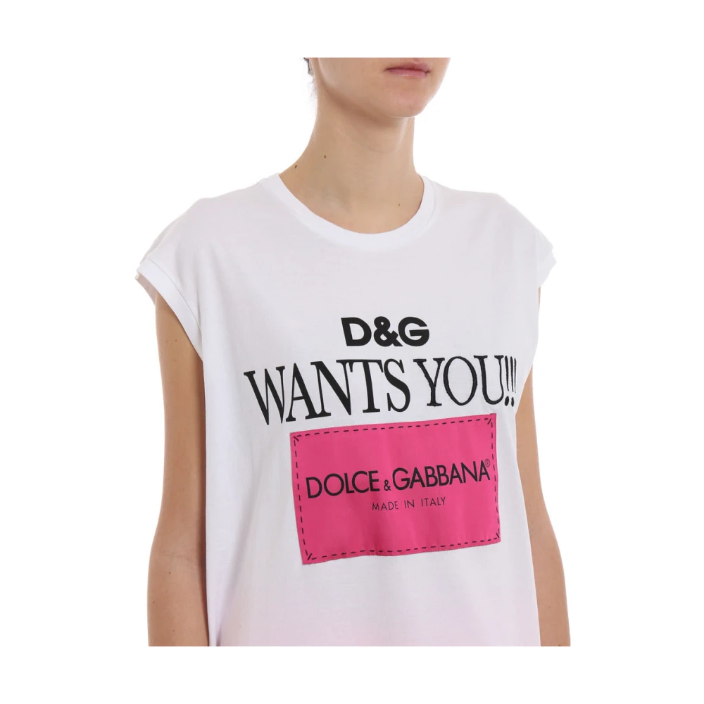 Dolce & Gabbana Katoenen Mouwloos T-shirt met Merkprint White Dames