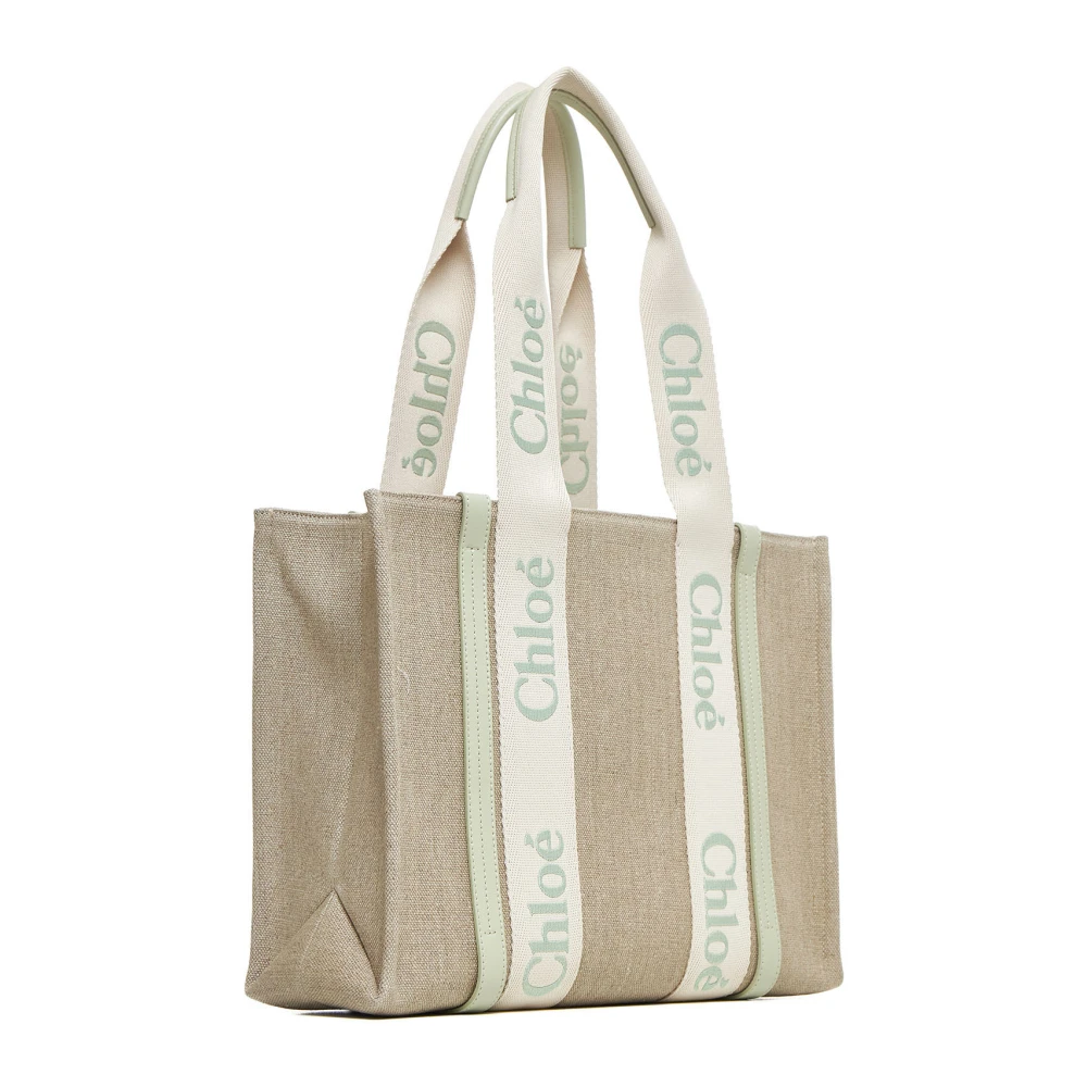 Chloé Beige Canvas Tote Bag met Lint Handvatten Beige Dames