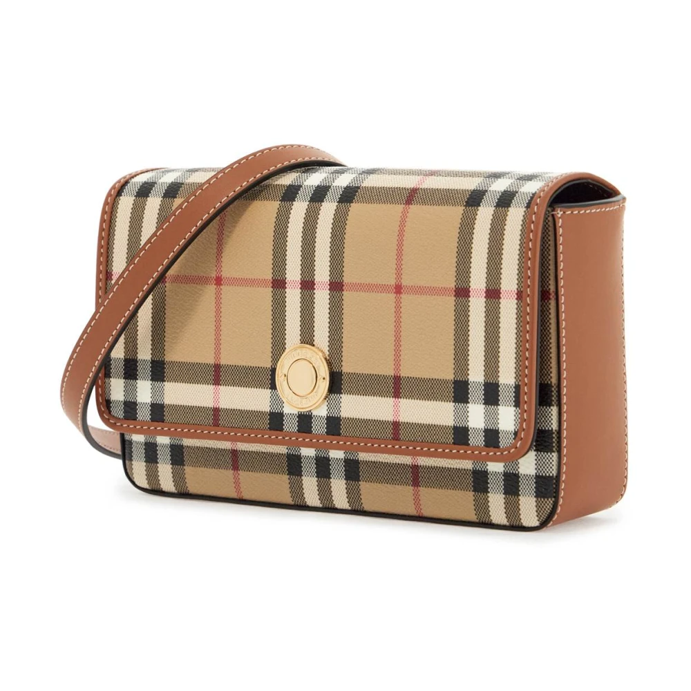 Burberry Geruite Schoudertas met Riem Beige Dames