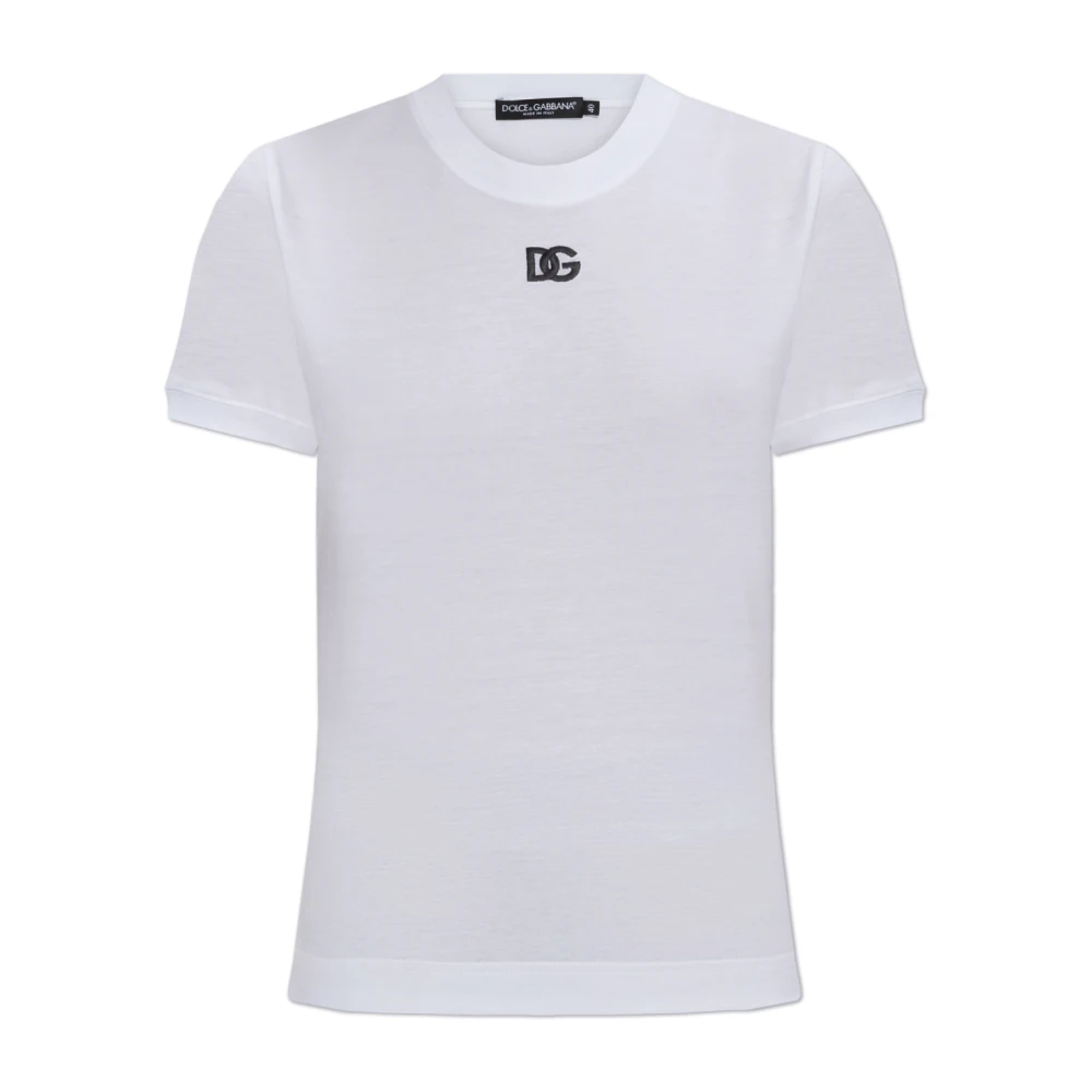 Dolce & Gabbana Women's White T-Shirts, S, T-Shirt With Embroidered Logo