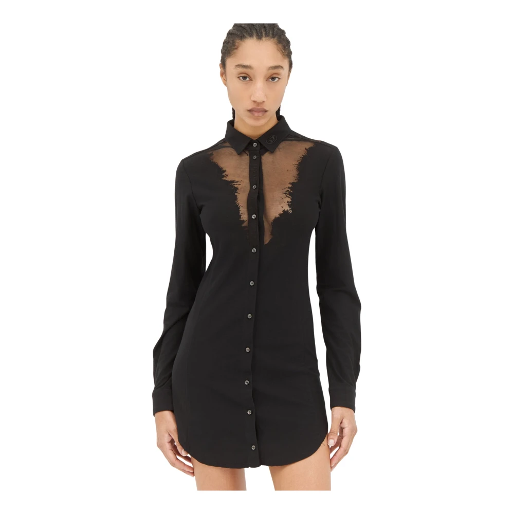 Diesel Doorschijnende Panel Jurk Black Dames