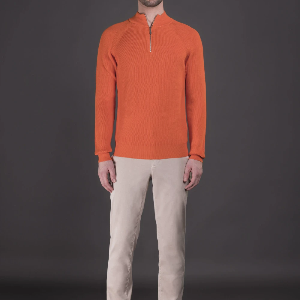 Moorer Ribgebreide Half Turtleneck Sweater Orange Heren
