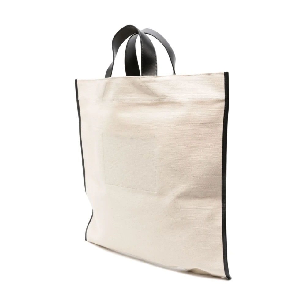 Jil Sander Canvas Leren Tote Tas Zwart White Dames