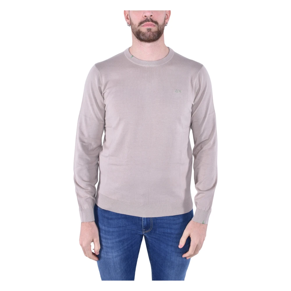 Sun68 Men's Beige Round-Neck Knitwear, M, Basic Long Sleeve Jumper