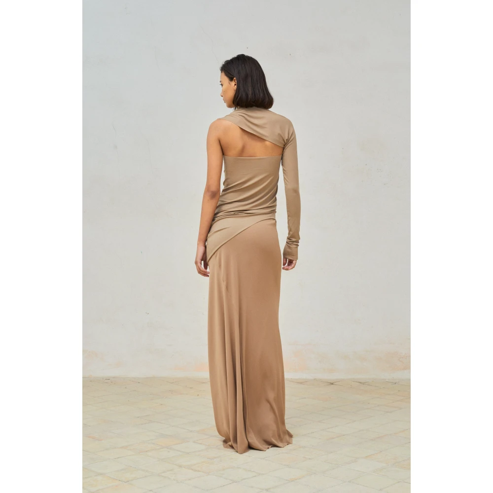 Cortana Asymmetrische Cupro Stretch Top Cacao Brown Dames