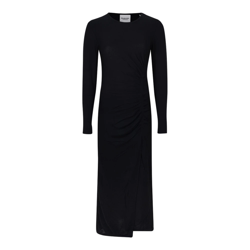 Isabel Marant Women's Black Midi Dresses, 2XS, Gathered Long-Sleeve Midi Dress
