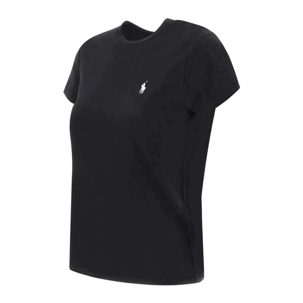 Polo Ralph Lauren Zwarte Katoenen T-shirt met Logo Borduurwerk Black Dames