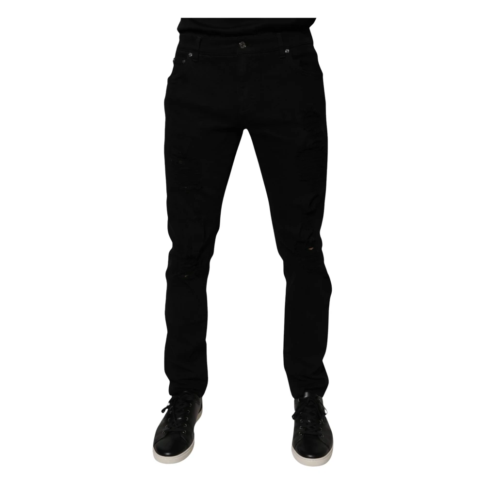 Dolce & Gabbana Men's Black Tattered Skinny Denim Jeans - Slim Fit Jeans - L - Jeans