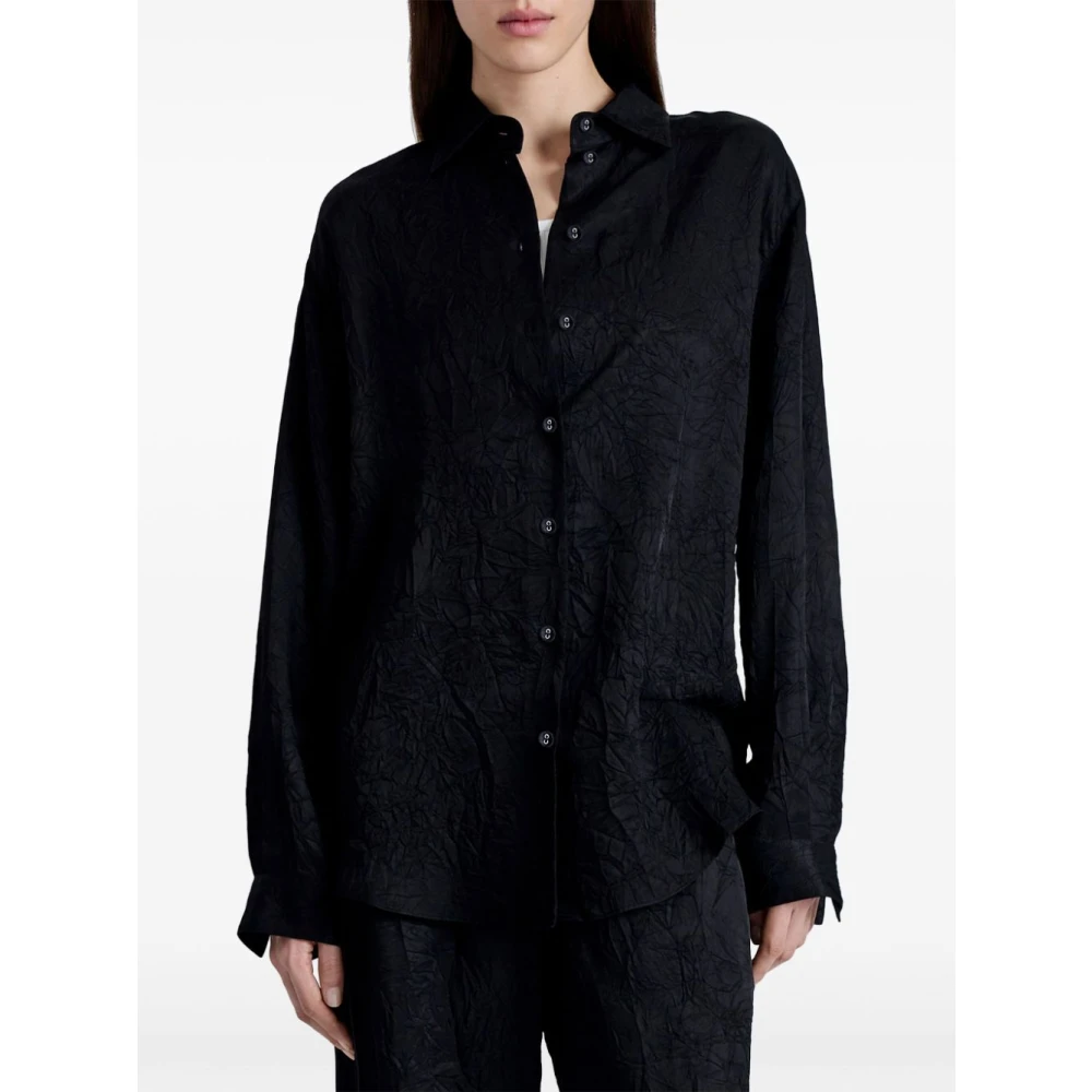 Proenza Schouler Relaxte Gekreukte Overhemd met Omslagkraag Black Dames