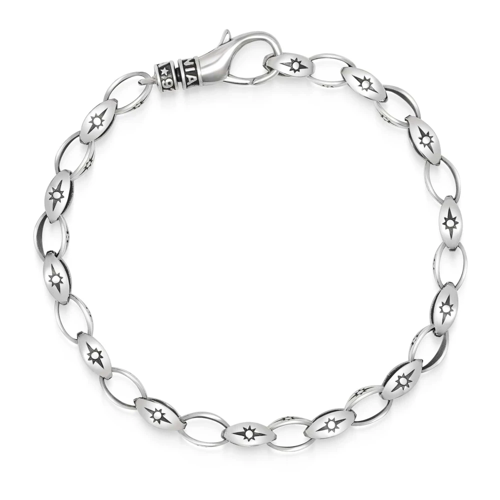 Nialaya Men's Gray Bracelets, 2XL, Sterling Silver Star Link Bracelet