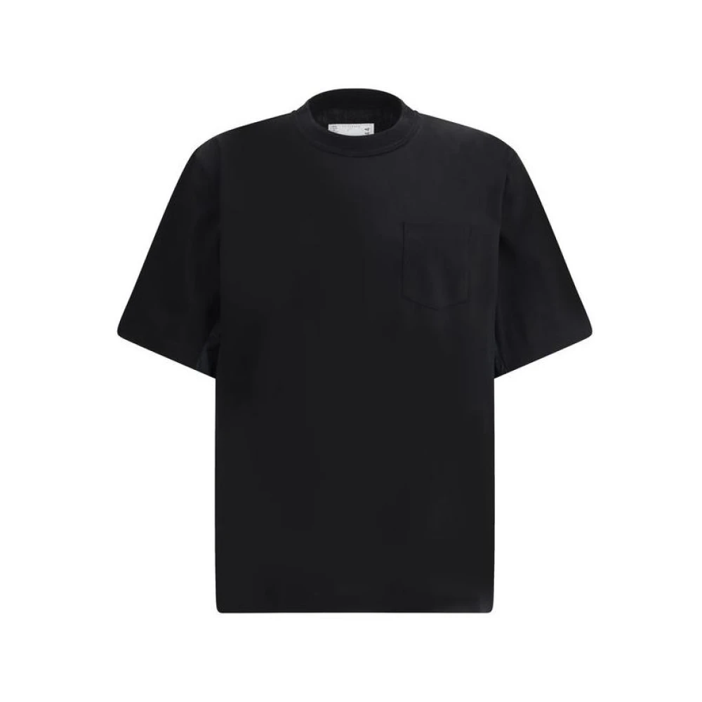 Sacai Moderne katoenen T-shirt met geribbelde hals Black Heren