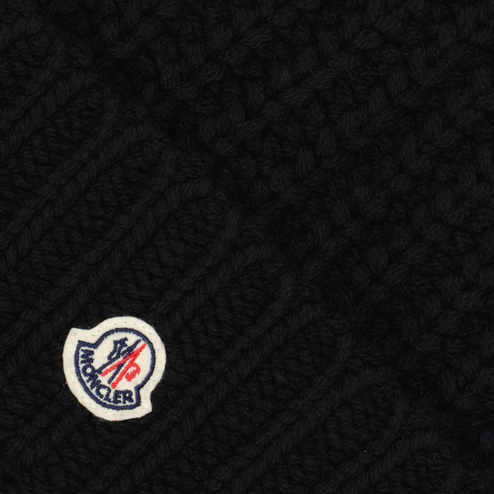 Moncler Logo Beanie Ribgebreid Omkeerbaar Ontwerp Black Dames