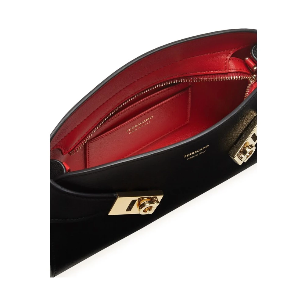 Salvatore Ferragamo Zwarte leren schoudertas Gancini slot Black Dames