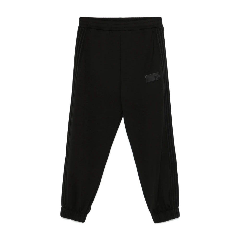 Emporio Armani EA7 Zwarte Geribbelde Broek met Elastische Tailleband Black Heren