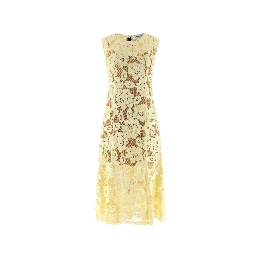 Self Portrait Women's Yellow Midi Dresses, M, Floral Lace Midi Dress