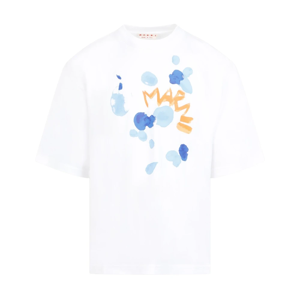Marni Bedrukt Logo Katoenen T-Shirt White Heren