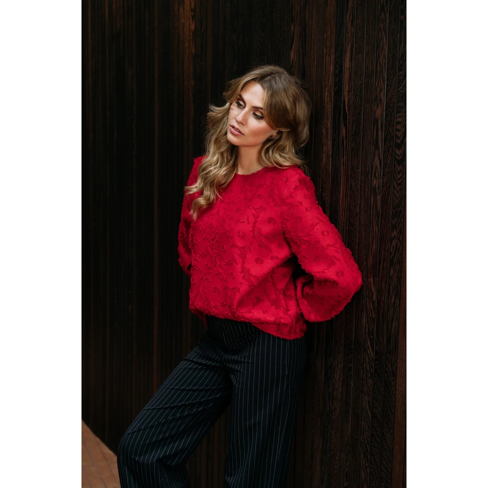 &Co Woman Bloes met lange mouwen en ruches Red Dames