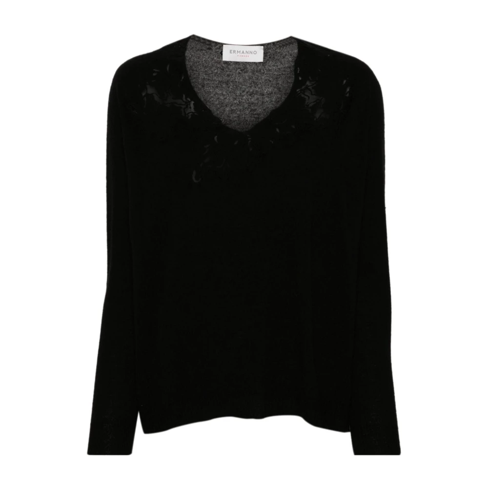 Ermanno Scervino Zwarte V-hals trui Black Dames