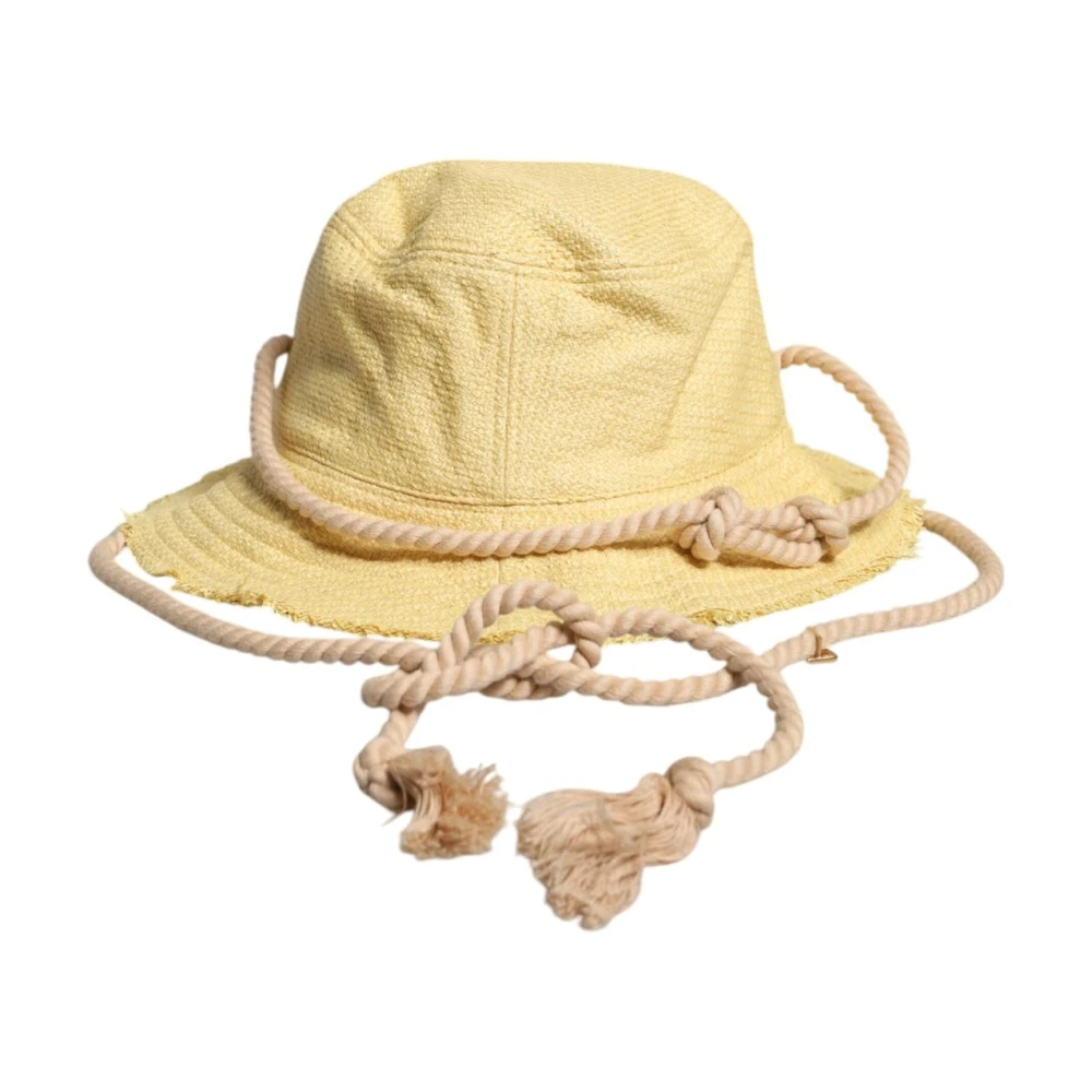 Dolce & Gabbana Men's Yellow Wide Brim Bucket Hat With Logo