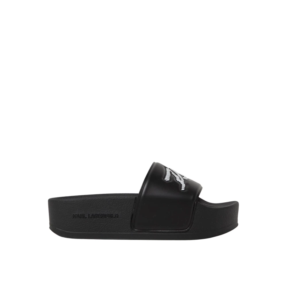 Karl Lagerfeld Black Sliders, Female, 7 Uk, Platform Slides With Embellishments