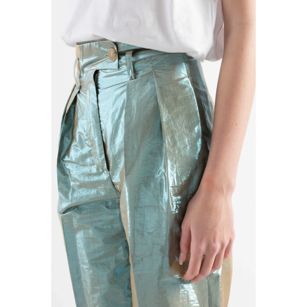 Tela Hoge Taille Casual Broek met Pences Green Dames