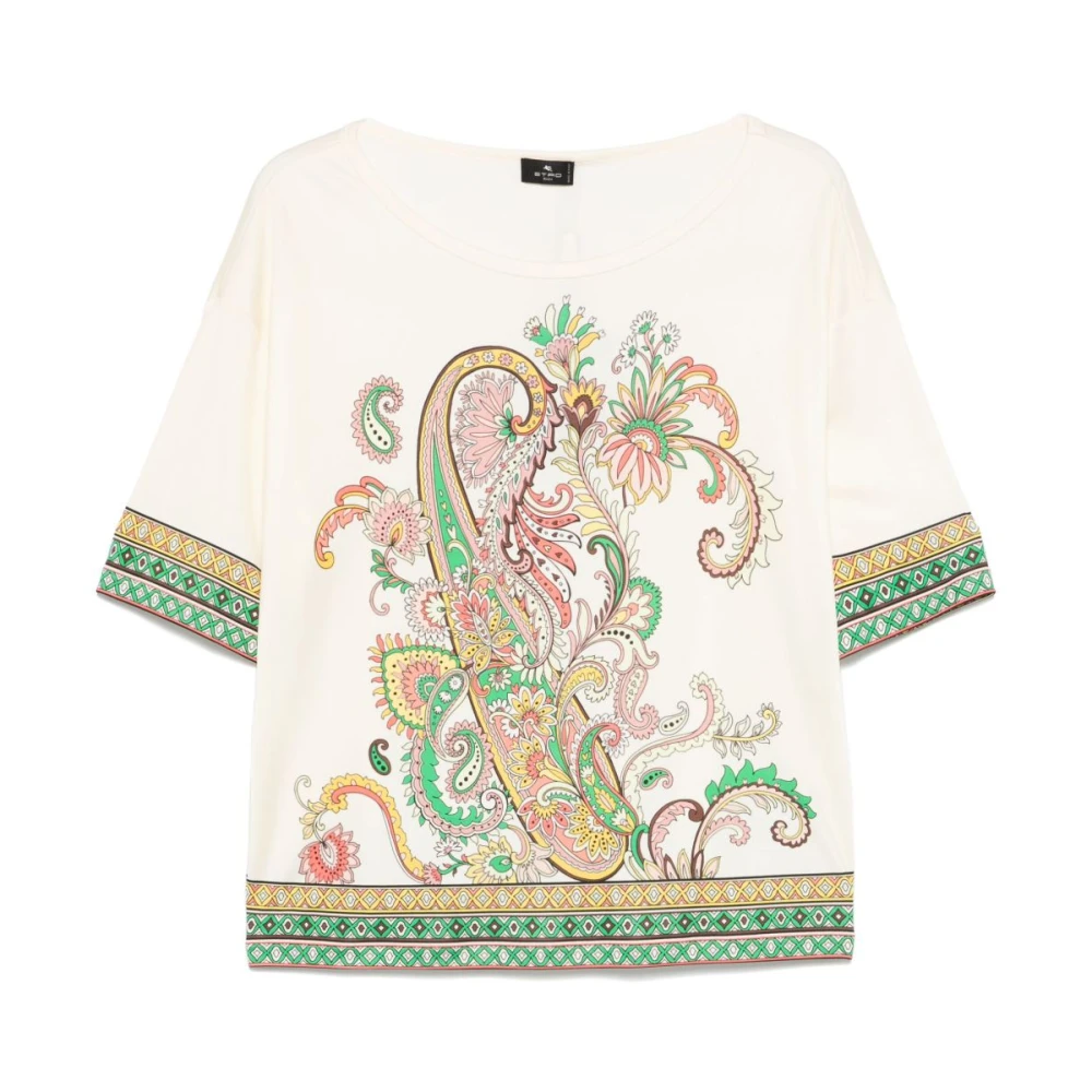 ETRO Beige Crew Neck T-shirts en Polos Multicolor Dames