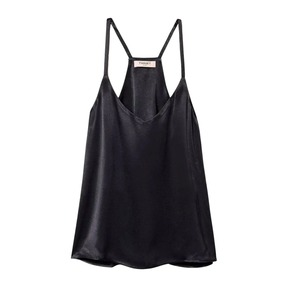 Twinset Zwart viscose top met dunne bandjes Black Dames