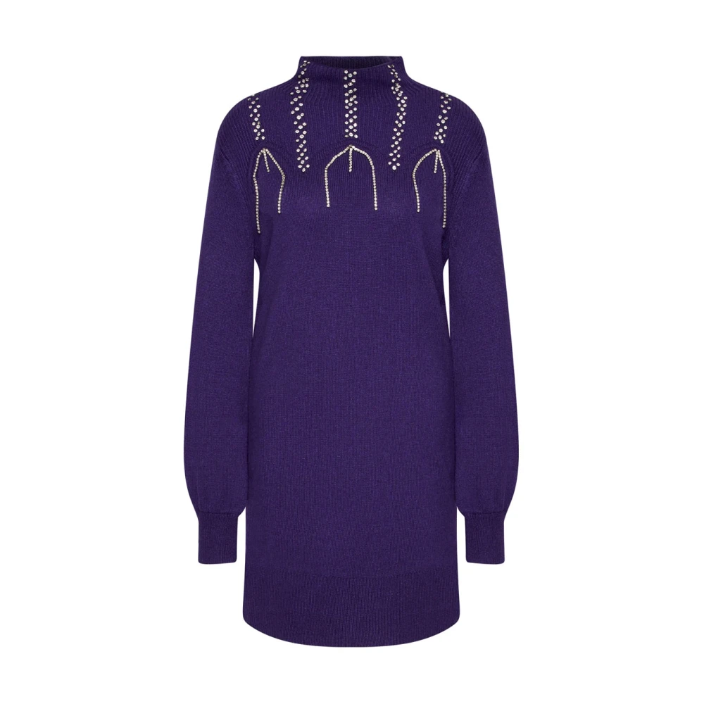 Actitude Korte jurk van wolmix met pofmouwen en juweelborduursel Purple Dames