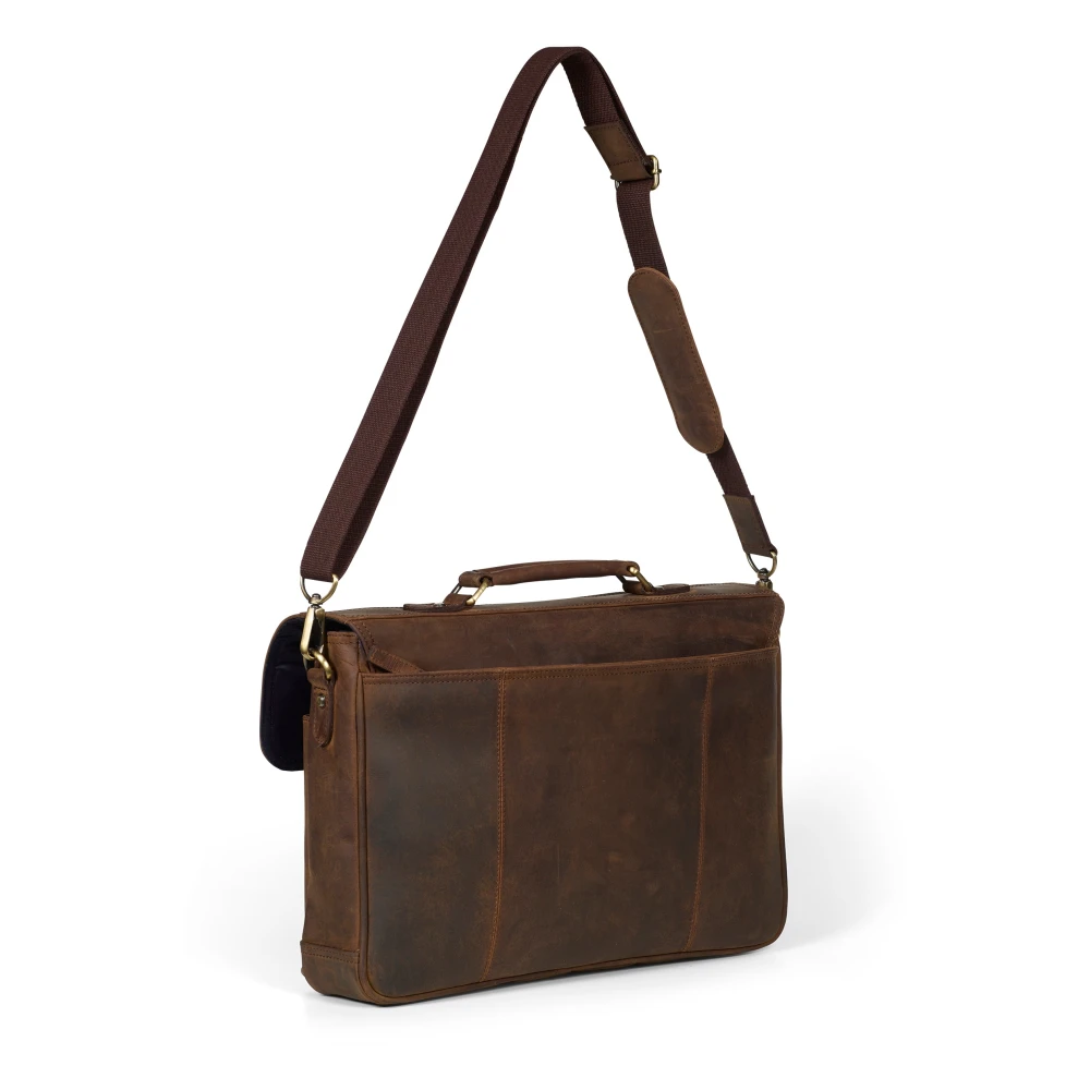 Howard London Bruin leren laptoptas Brown Heren