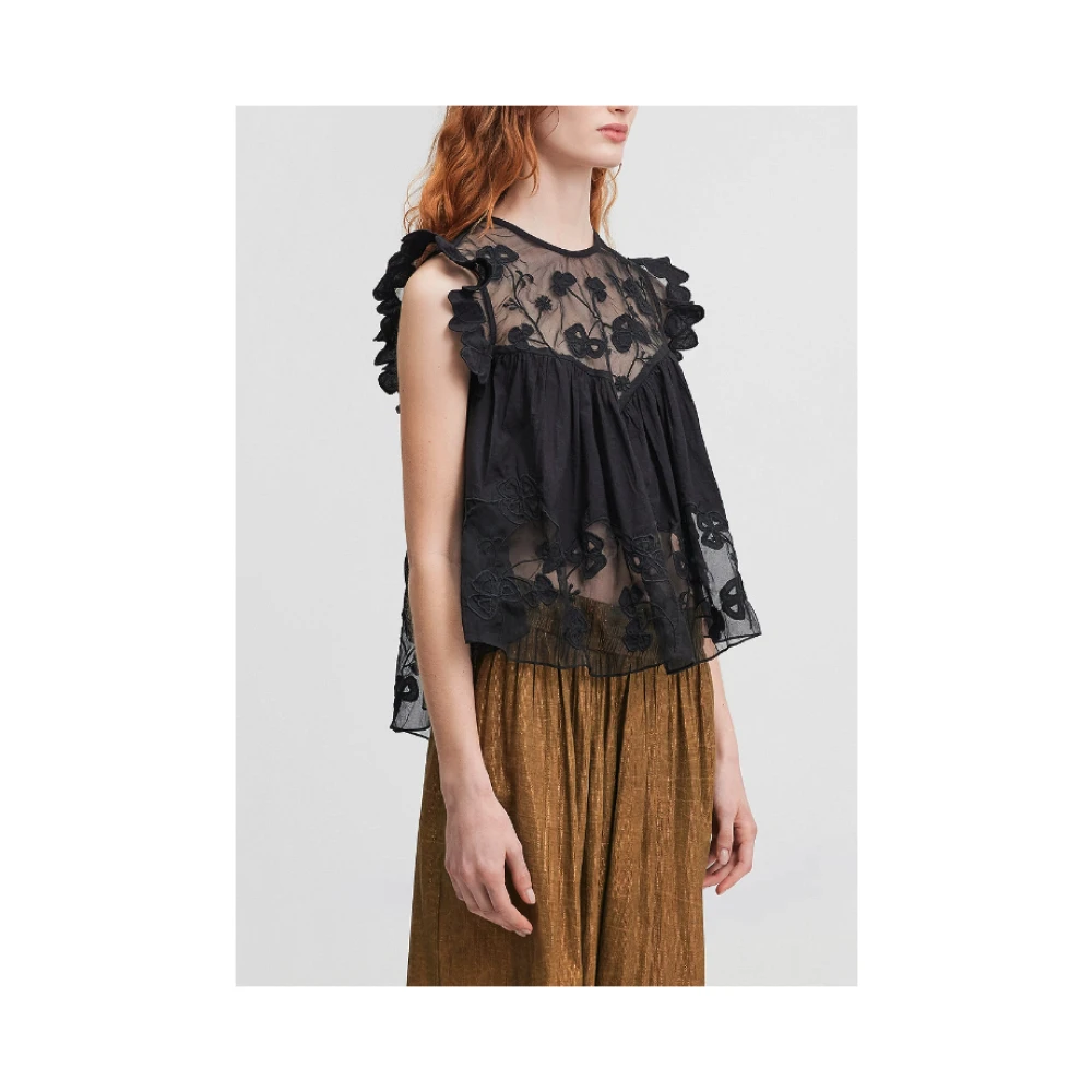 Mes Demoiselles Zwarte Kant Mouwloze Blouse met Geknoopte Achterkant Black Dames