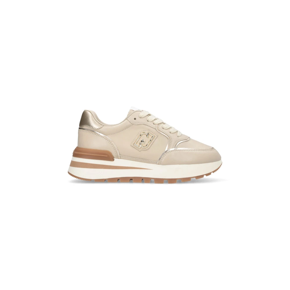 Liu Jo Platform leren sneakers met contrastinzetten Dames Schoenen Beige