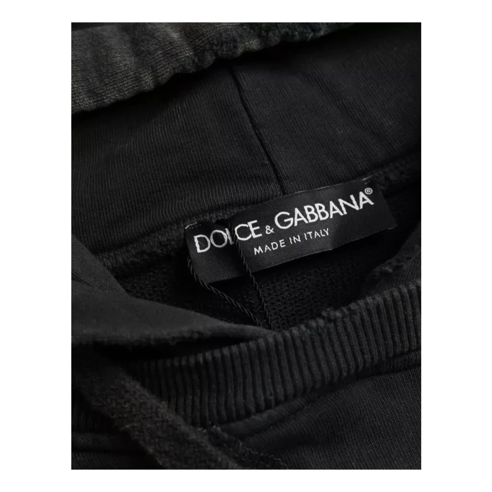 Dolce & Gabbana Zwarte Katoenen Hoodie Crop T-shirt Black Heren