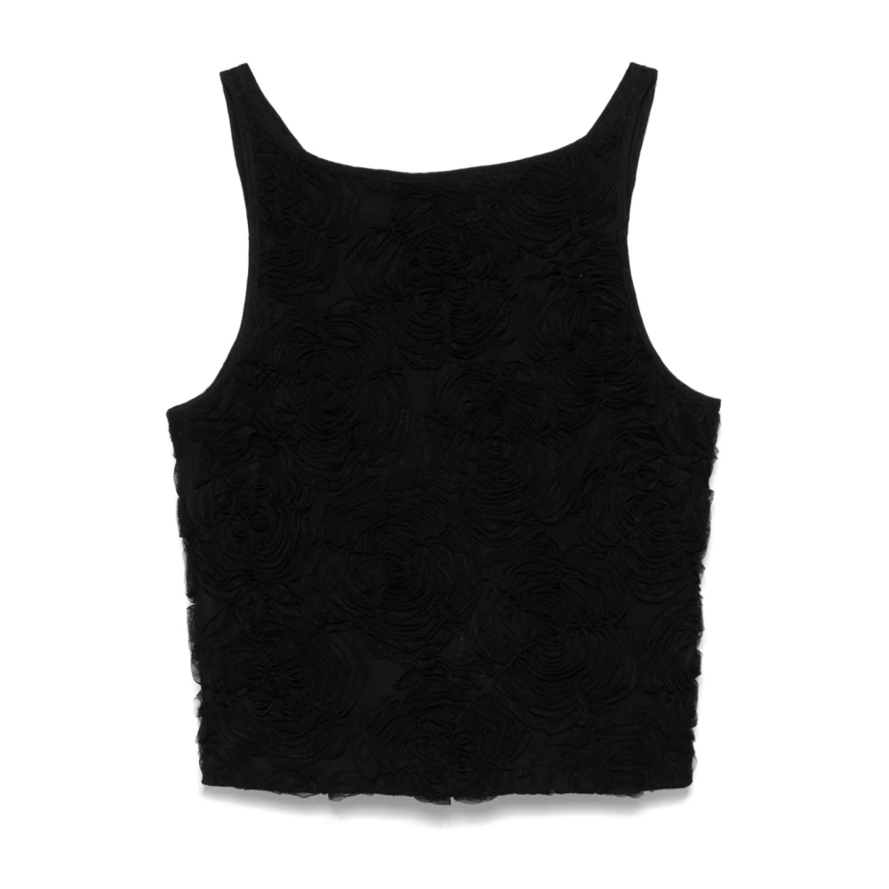 Rotate Birger Christensen Zwarte Mesh Top met Bootnek Black Dames
