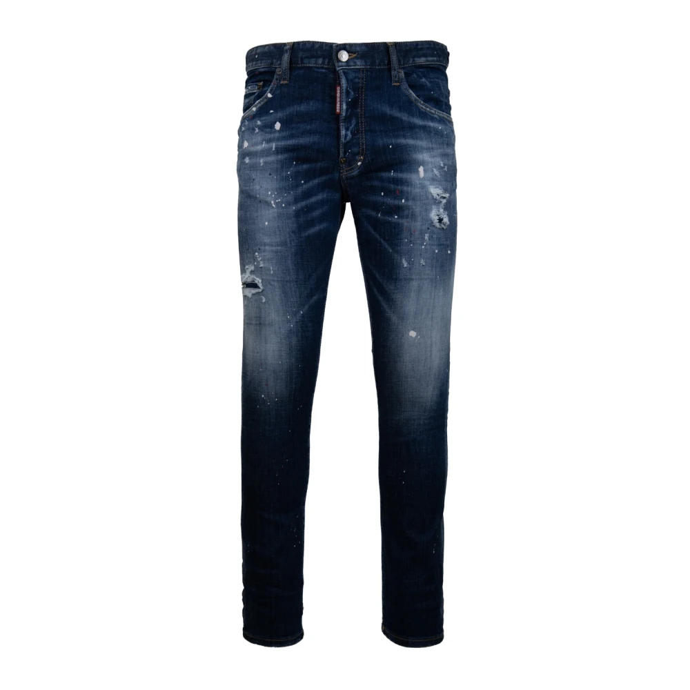 Dsquared2 Mäns Knapp Jeans med Läder Patch Blue, Herr