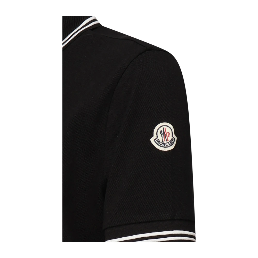 Moncler Zwarte Poloshirt met Gestreepte Kraag Black Heren