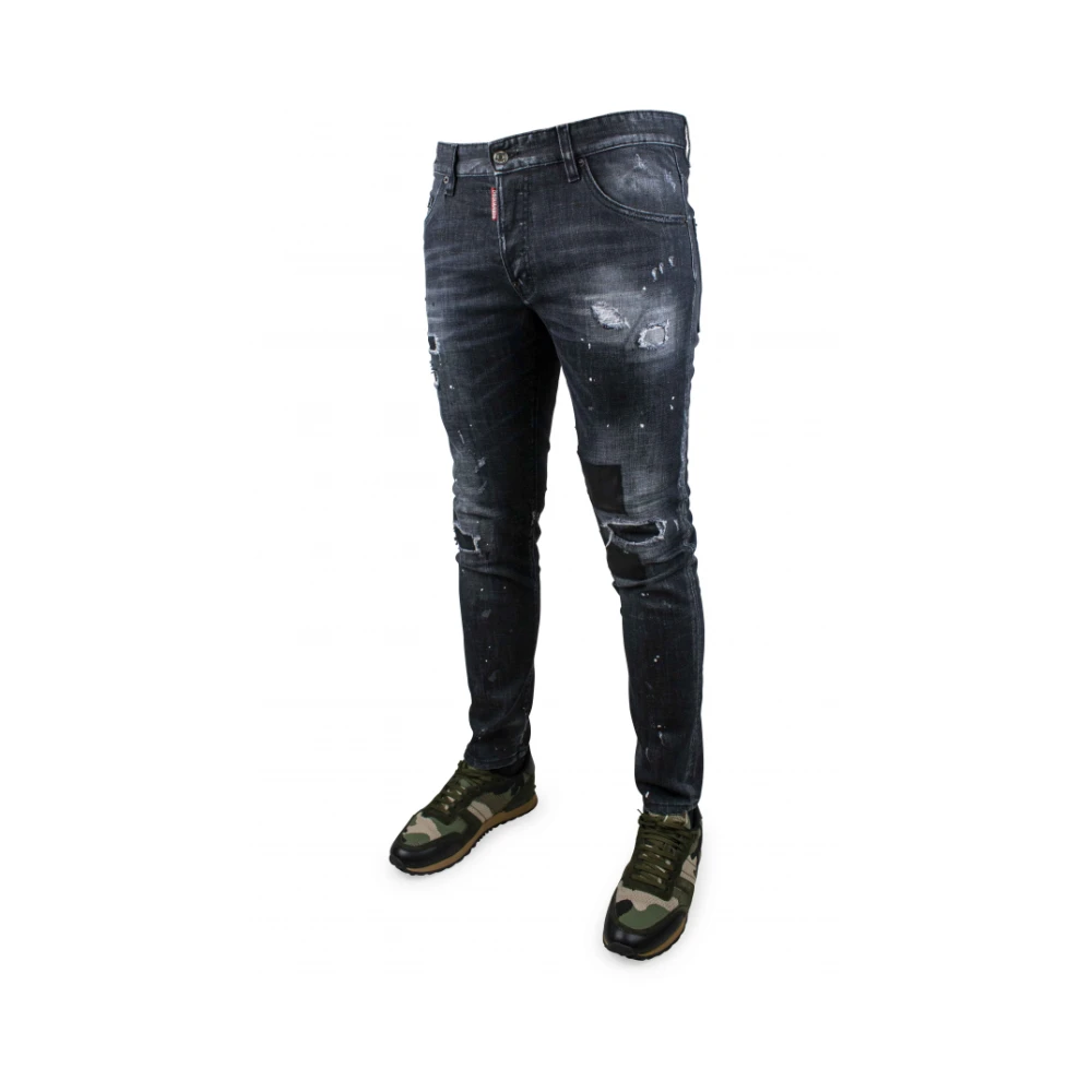 Dsquared2 Donkergrijze Skater Jeans met Verfvlekken Black Heren